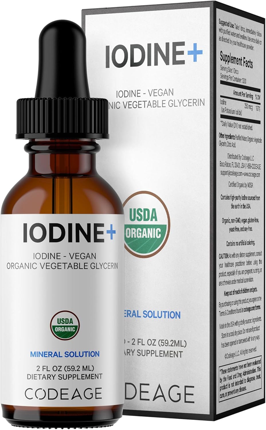 Codeage gotas de yodo orgánico certificado USDA 250 mcg 2oz