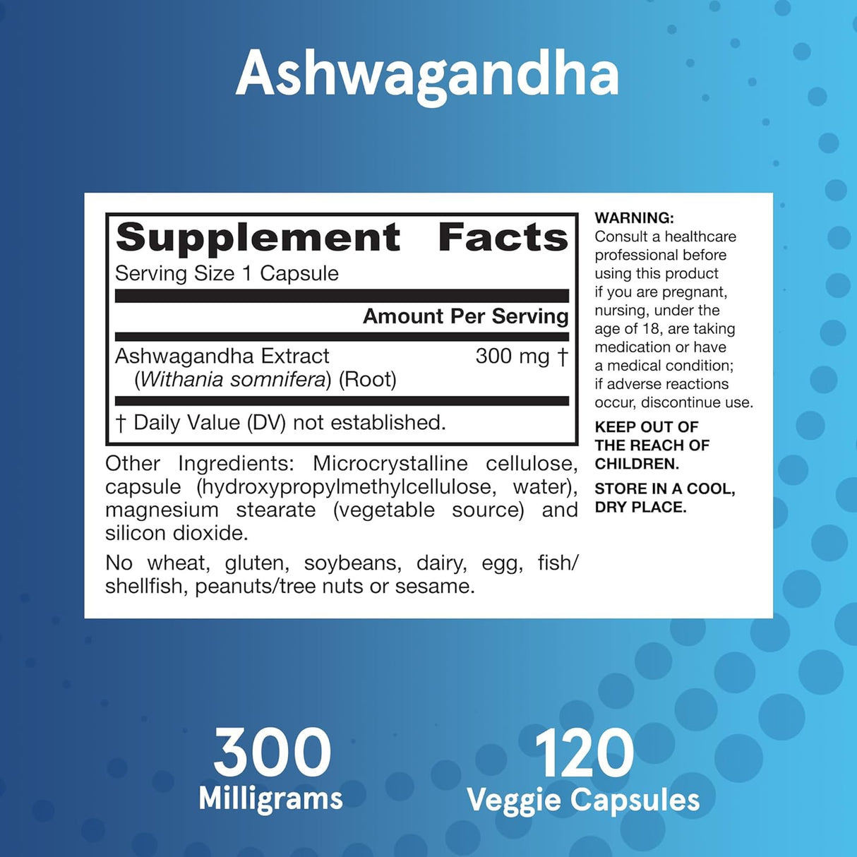 Cápsulas de Ashwagandha 300 mg, Resistencia al Estrés  120u