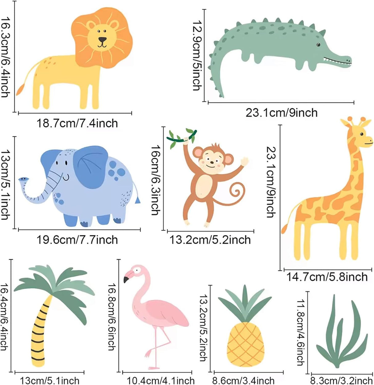 Adhesivos Pared Animales Safari, Decoración Infantil 4 Hojas