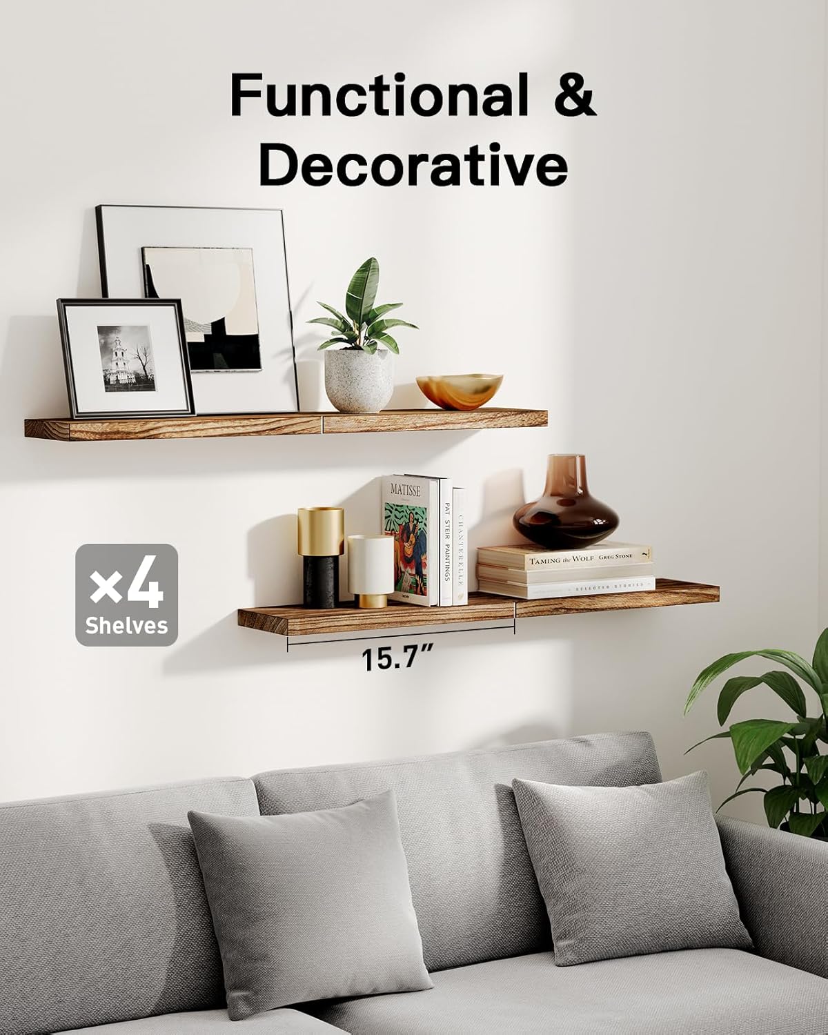 Estantes Flotantes de Madera, AMADA HOMEFURNISHING, Set de 4, AMFS40BN