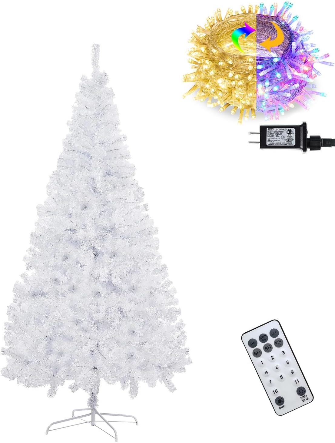 Árbol de Navidad Artificial de 6 pies con Luces LED y Control Remoto