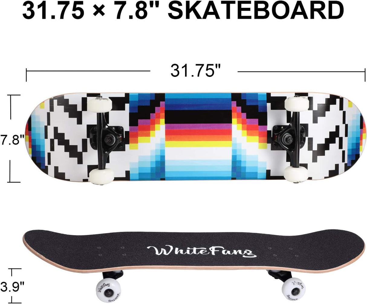 Patineta Completa para Principiantes 31 x 7.88, 7 Capas, Doble Kick