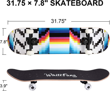 Patineta Completa para Principiantes 31 x 7.88, 7 Capas, Doble Kick