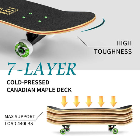 Patineta Completa 31''x8'', Madera de Arce, Doble Kick
