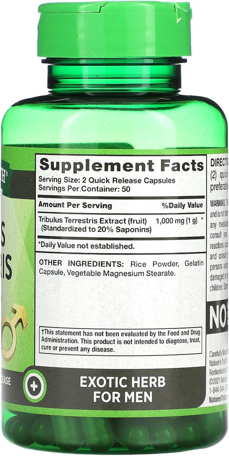 Suplementos Tribulus Terrestris 1000 mg 100 cápsulas