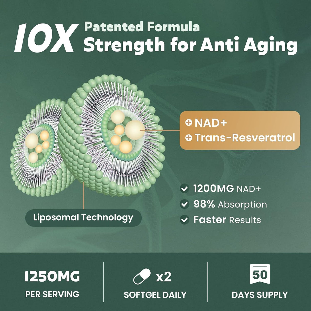 Suplemento Liposomal NAD+ 1200mg, Energía y Antienvejecimiento