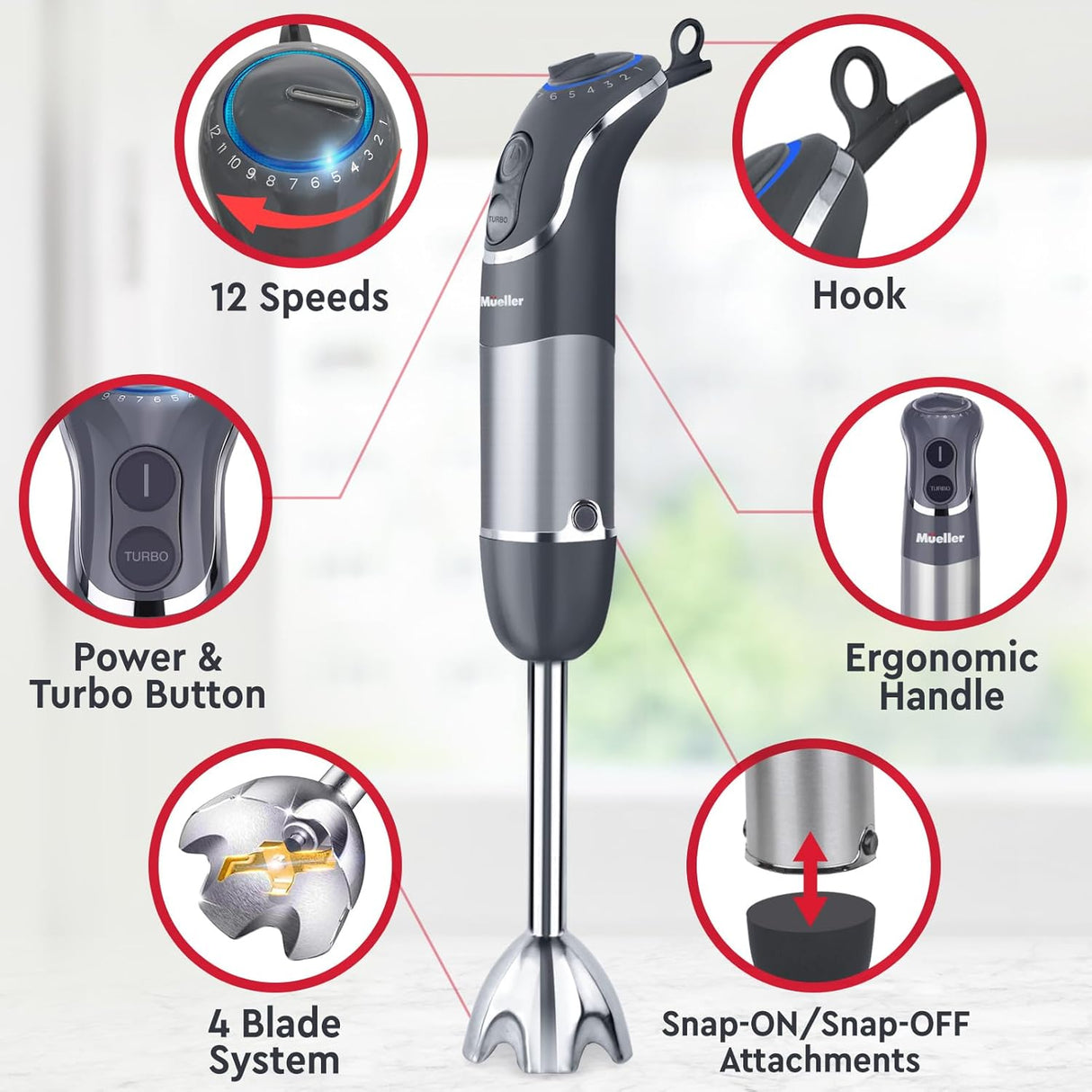 Licuadora de mano de 12 velocidades con modo Turbo