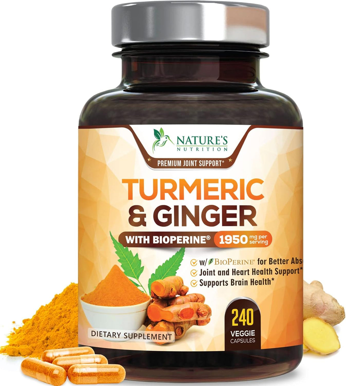 Suplemento Cúrcuma con BioPerine &amp; Jengibre 1950mg
