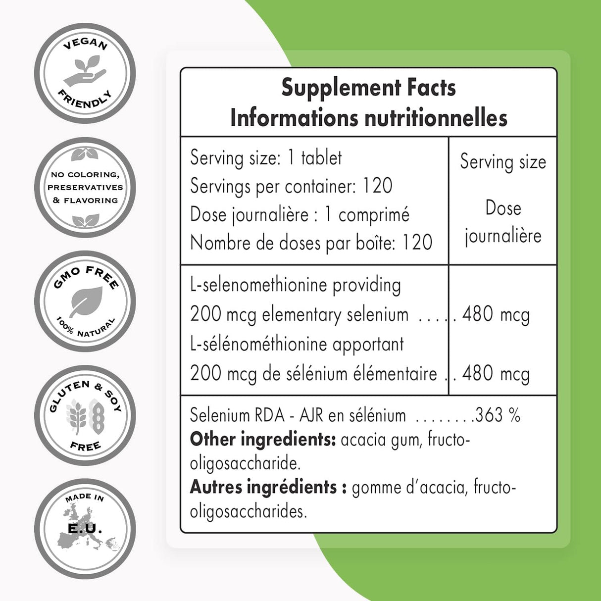 Suplemento selenio  L-Selenometionina 200mcg por día
