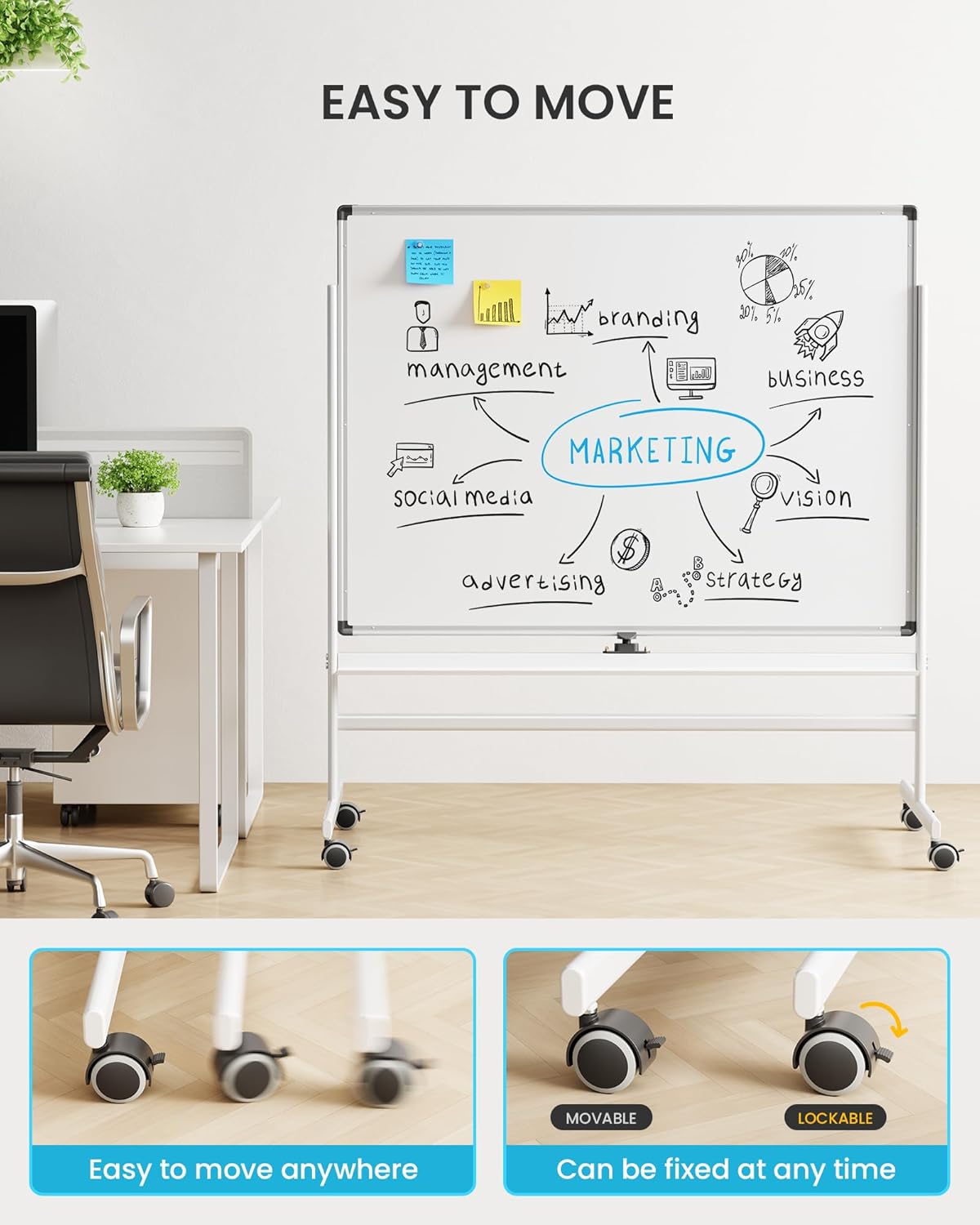 Tablero Blanco Doble Cara VUSIGN 36 x 48, Kit Portátil