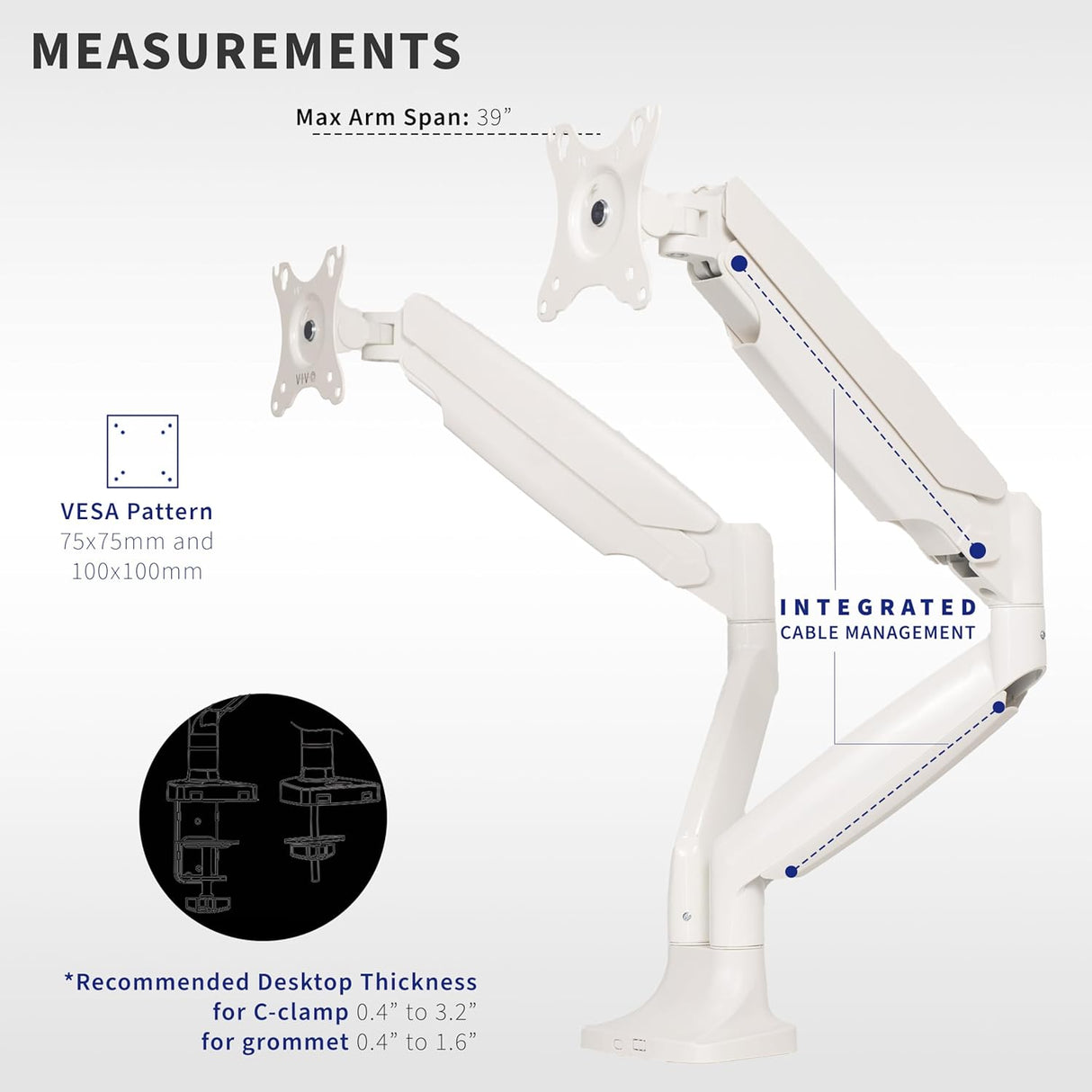 Soporte Doble para Monitores VIVO, hasta 40 y 32.5 lbs, STAND-V202QW