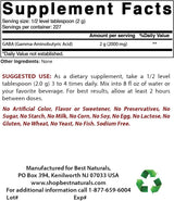 Suplemento Best Naturals GABA ácido gamma aminobutírico 1 lB