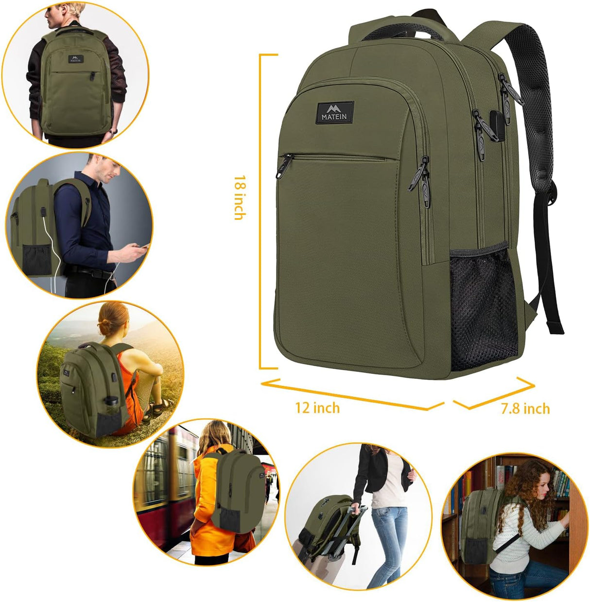 Mochila de viaje para laptop de 15.6 pulgadas verde