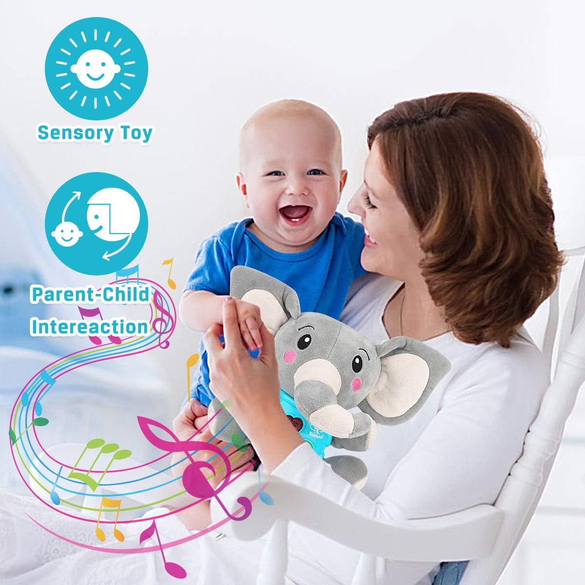 Elefante de peluche Aitbay, juguete musical para bebés 0-36 meses