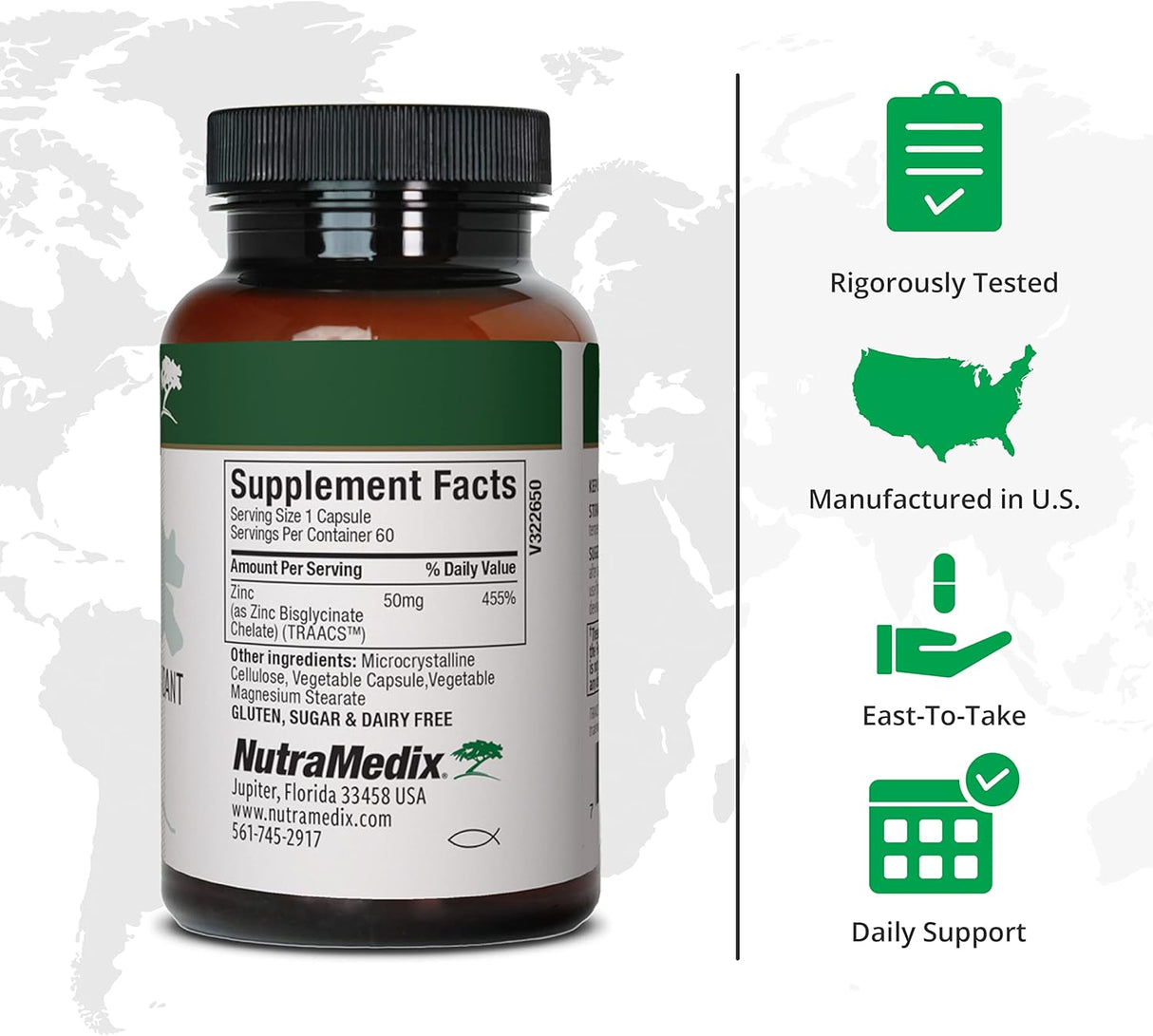 Suplementos Zinc 50 mg  inmunológico piel y antioxidante 60u