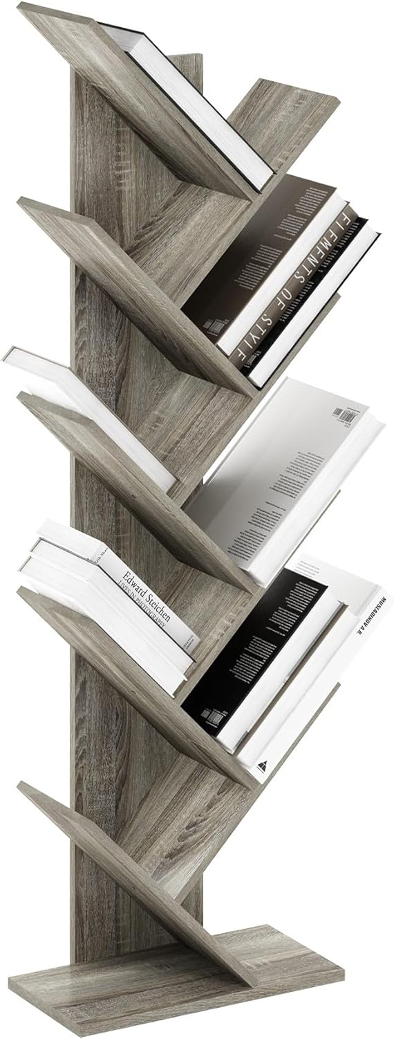 Estantería estilo árbol, 9 niveles, madera de roble francés