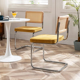 Zesthouse MId Century - Juego de 2 sillas de comedor modernas, sillas decorativas de terciopelo con respaldo de caña natural y base cromada inoxidable, sillas famosas de diseño Breuer, sillas de cocina tapizadas de ratán