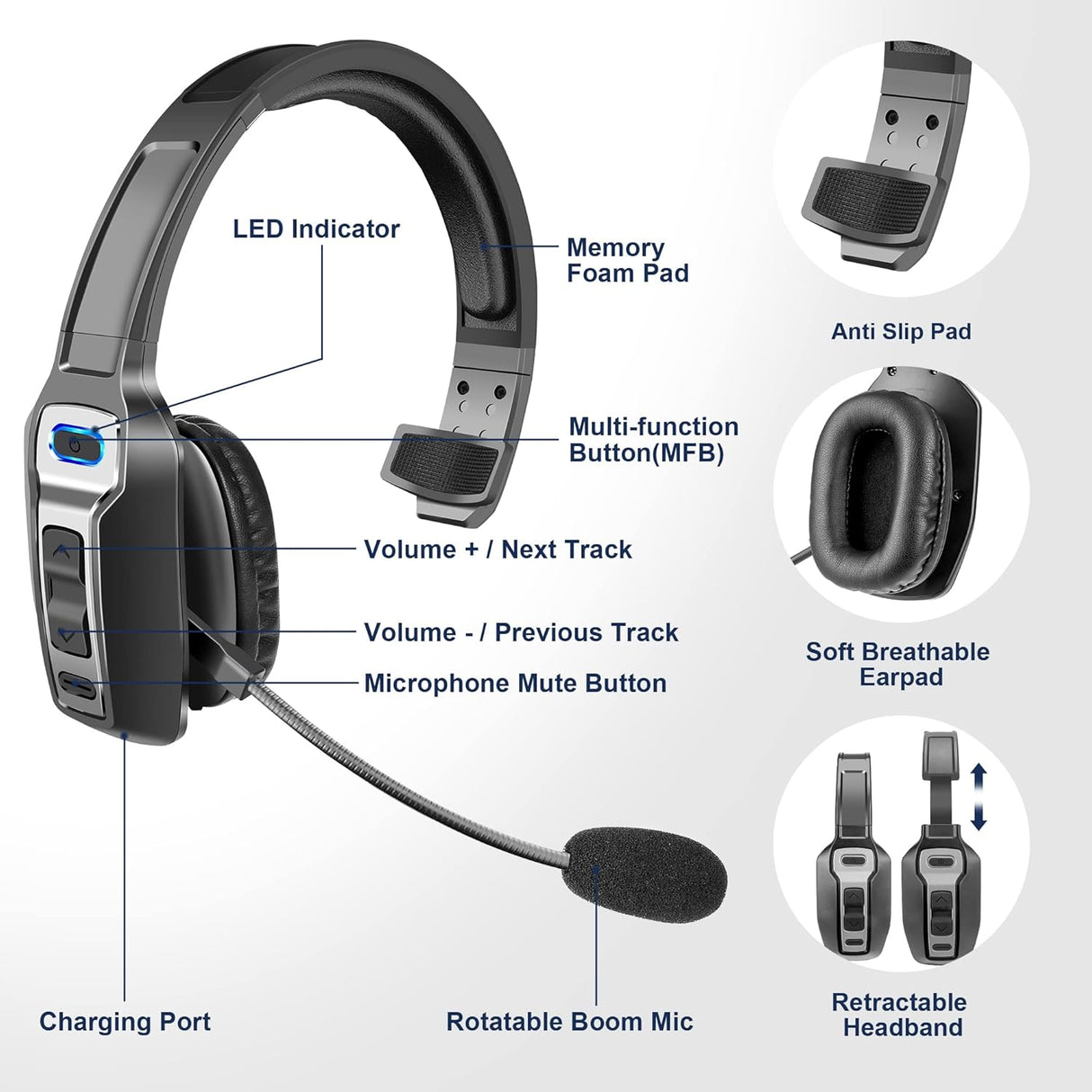 Auricular Bluetooth para camioneros, V5.2, cancelación ruidos