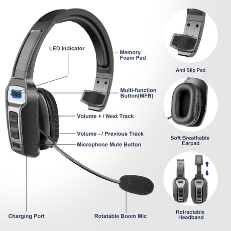 Auricular Bluetooth para camioneros, V5.2, cancelación ruidos