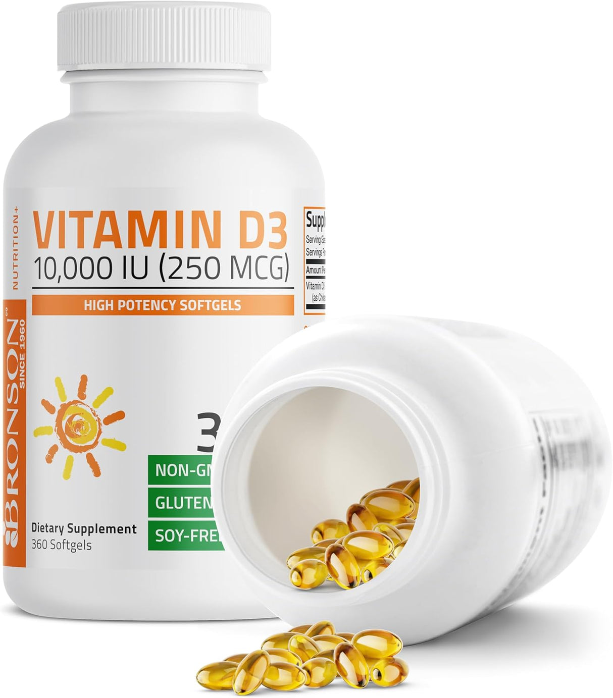 Bronson Vitamina D3 10,000 IU Alto Potencia 360 Softgels