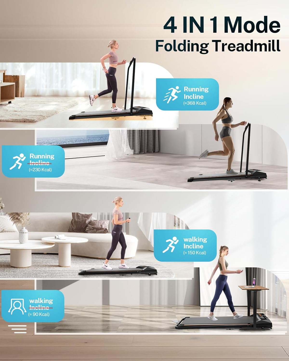 Caminadora Walking Pad 4 en 1, Plegable, 265lbs, 2.5HP
