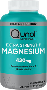 Suplemento de Magnesio Qunol 420mg, Alta Absorción, 180 Caps.