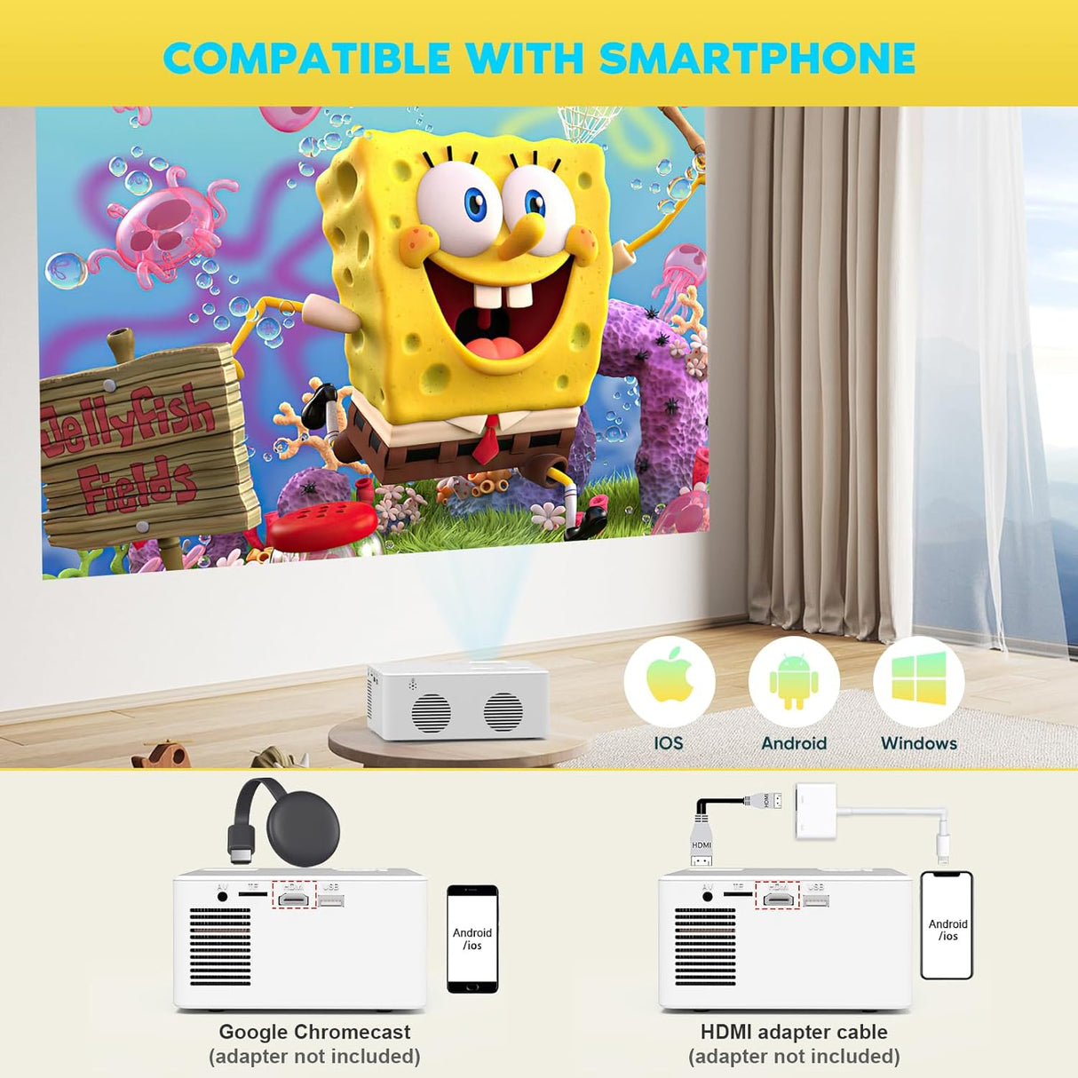 Proyector Bluetooth Mini, Full HD 1080P, Portátil y Compacto