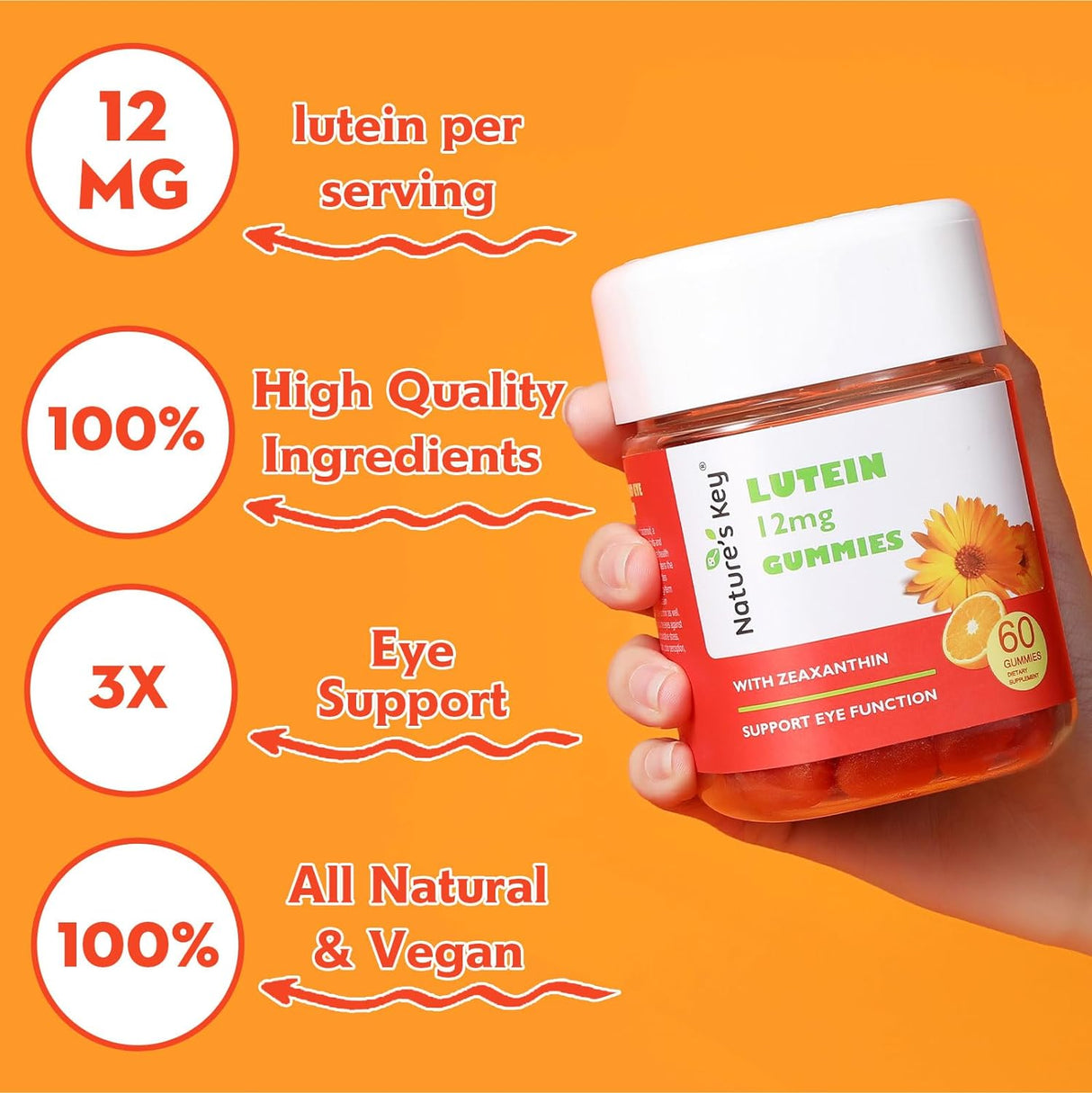 Gomitas de luteína de 12 mg con zeaxantina y vitamina 60 un