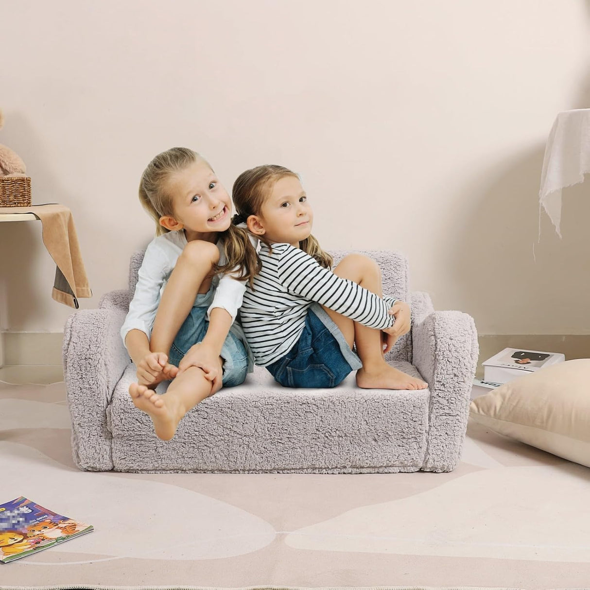 Silla extra ancha para niños pequeños suave 2 en 1, Gris