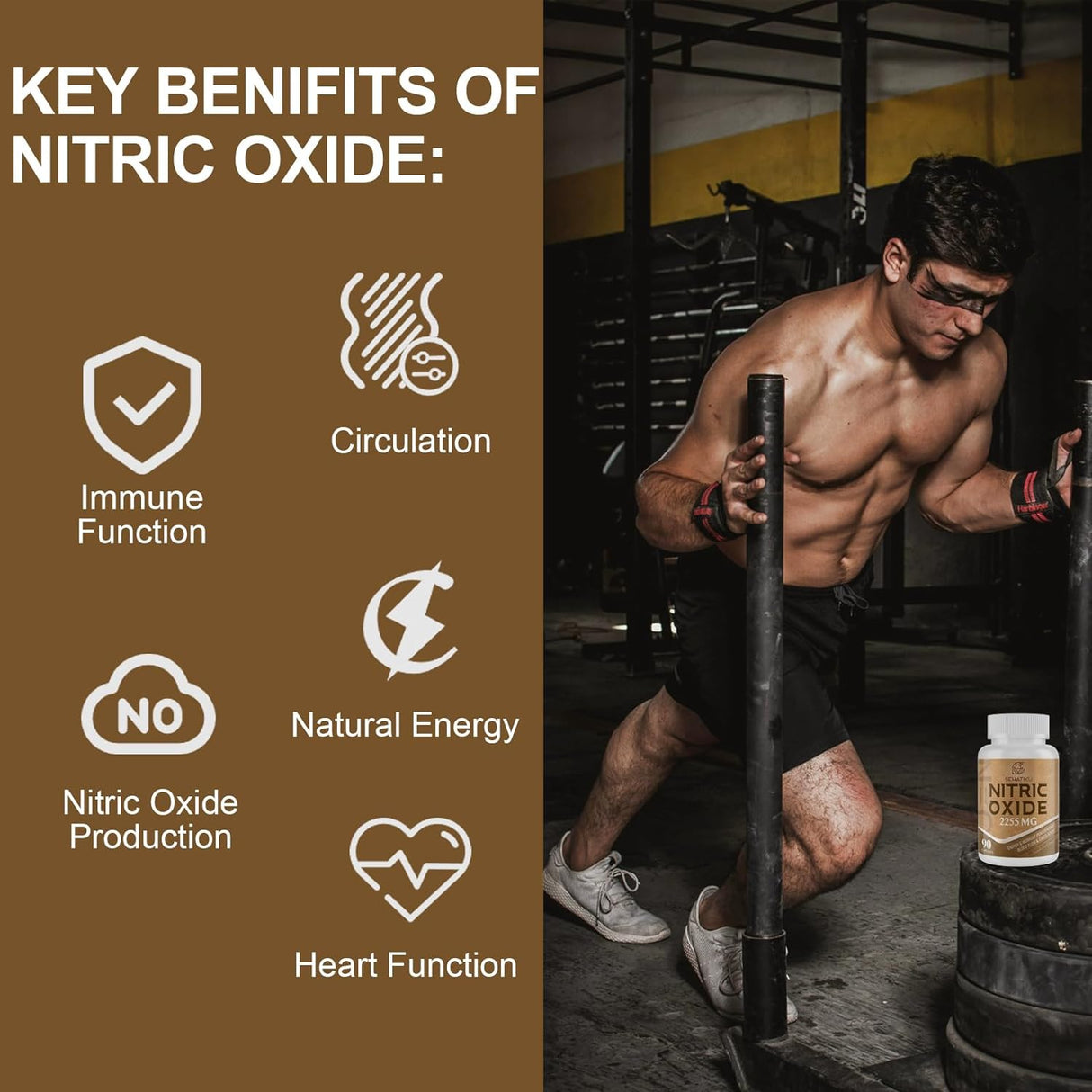 Suplemento de óxido nítrico de 2255 mg  para corazón, 90 cáp