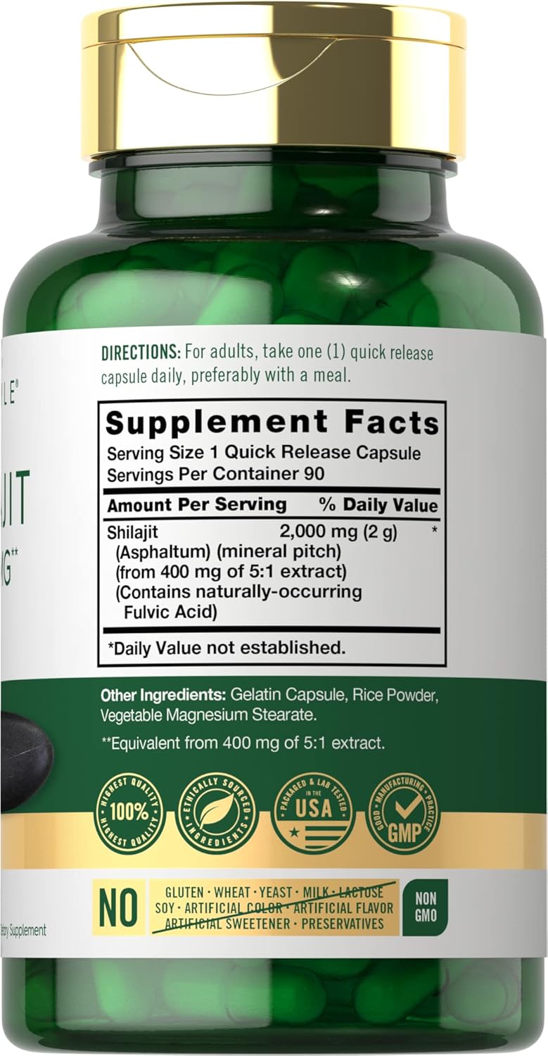 Carlyle Shilajit Cápsulas 2000mg 90 Cápsulas No GMO Gluten-Free