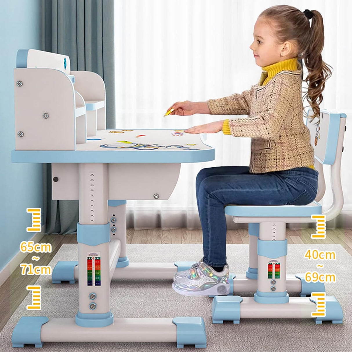 Juego de Escritorio y Silla Ajustable para Niñas, Ergonómico
