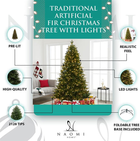 Árbol de Navidad Naomi Home 6.5ft, 1292 puntas, 350 luces