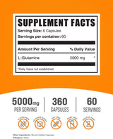 Suplemento de Glutamina en Cápsulas BulkSupplements, 5000mg, 360 unidades