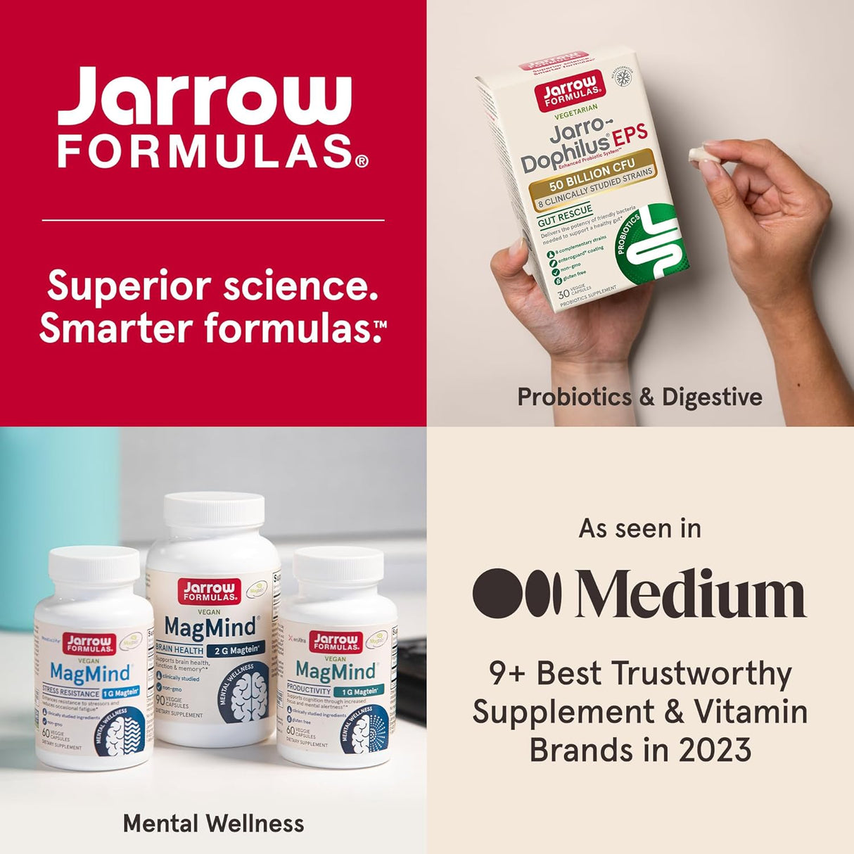 Suplemento de Jarrow Formulas Sacharomyces boulardii y MOS
