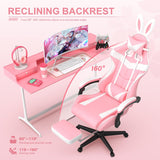 Silla Gamer con Reposapiés y Diseño de Conejito, Modelo Pink