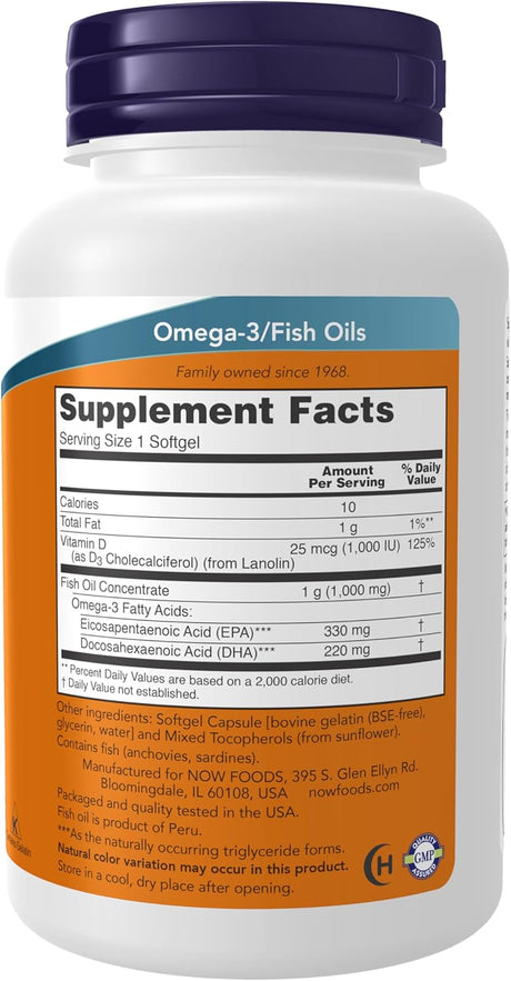 Suplemento Omega-3 Tri-3D NOW, D-3, 90 cápsulas