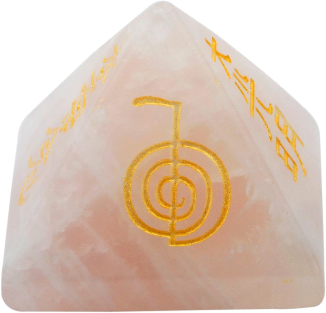 rockcloud Figura de pirámide de piedra metafísica sanadora, de cristal, cuarzo rosa, y fluorita.