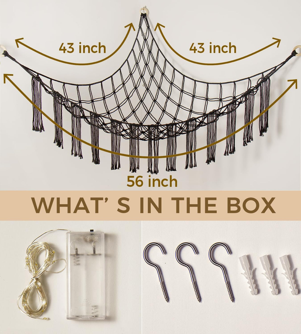Hamaca de Macramé para Peluches - Organizador con Luz LED