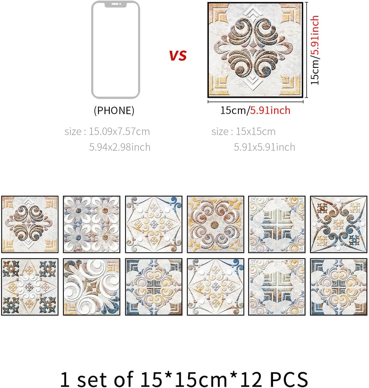Adreamer90 Pegatinas Decorativas para Azulejos 2D 5.91x5.91