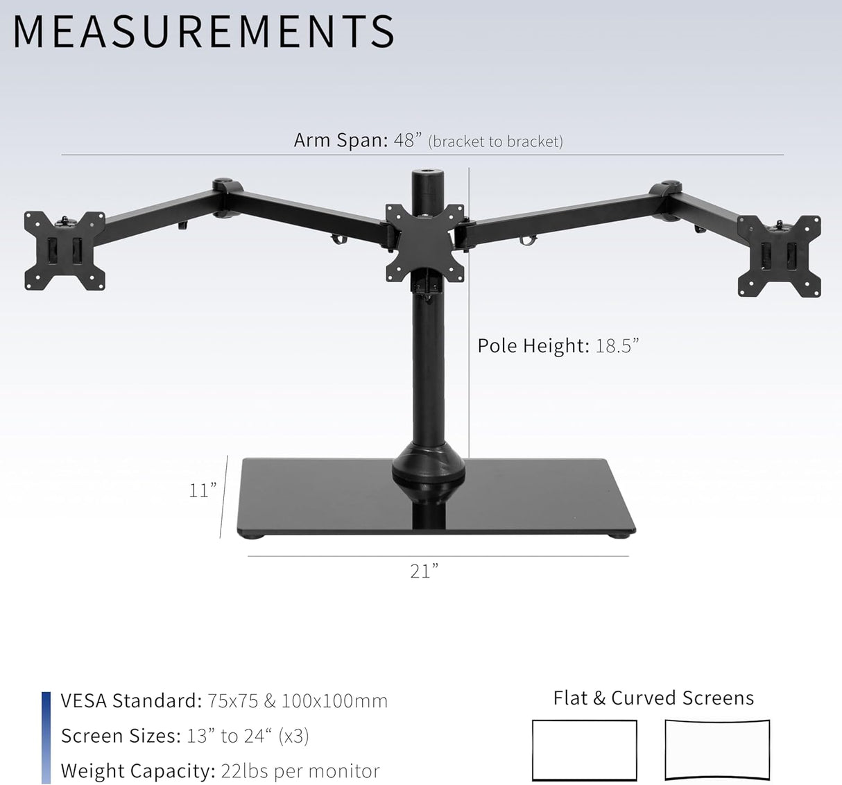 Soporte de Tres Monitores VIVO, Ajustable, STAND-V003FG