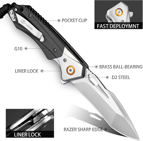 Cuchillo de bolsillo para hombre, plegable con acero D2