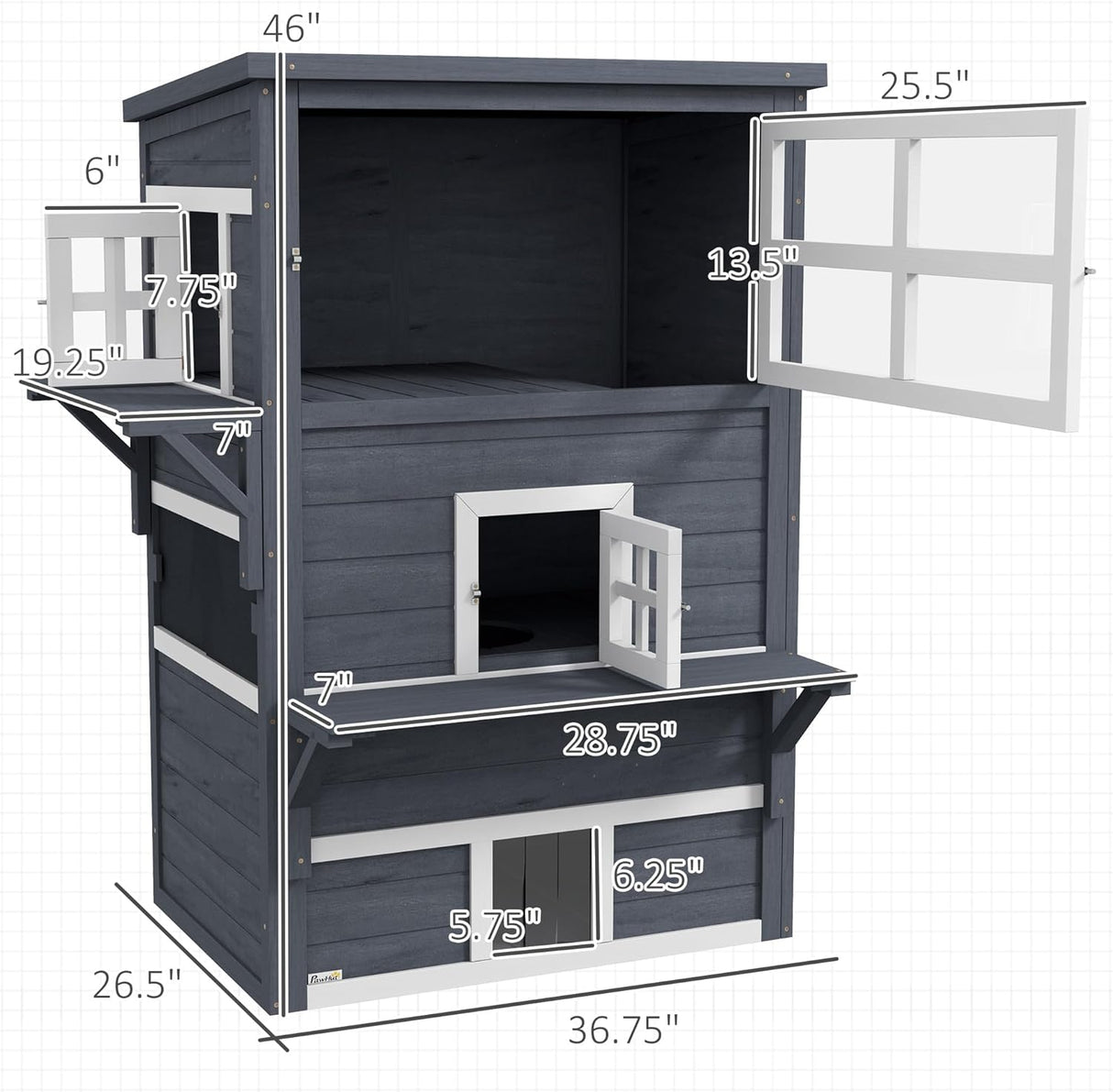 Casa para Gatos 3 Niveles PawHut, Refugio Exterior con Techo