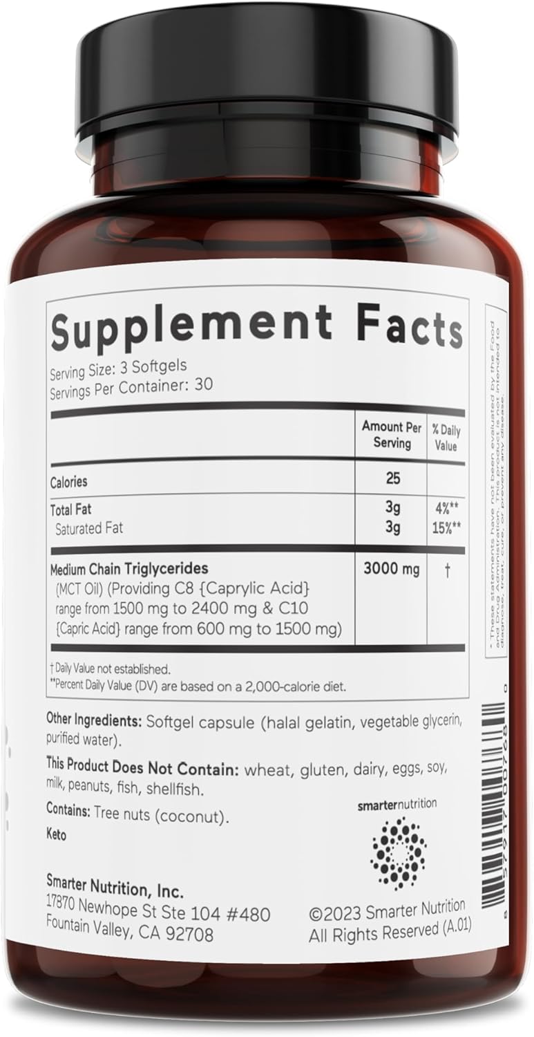 Cápsulas de MCT de Coco Smarter Nutrition - Keto, 90 cápsulas