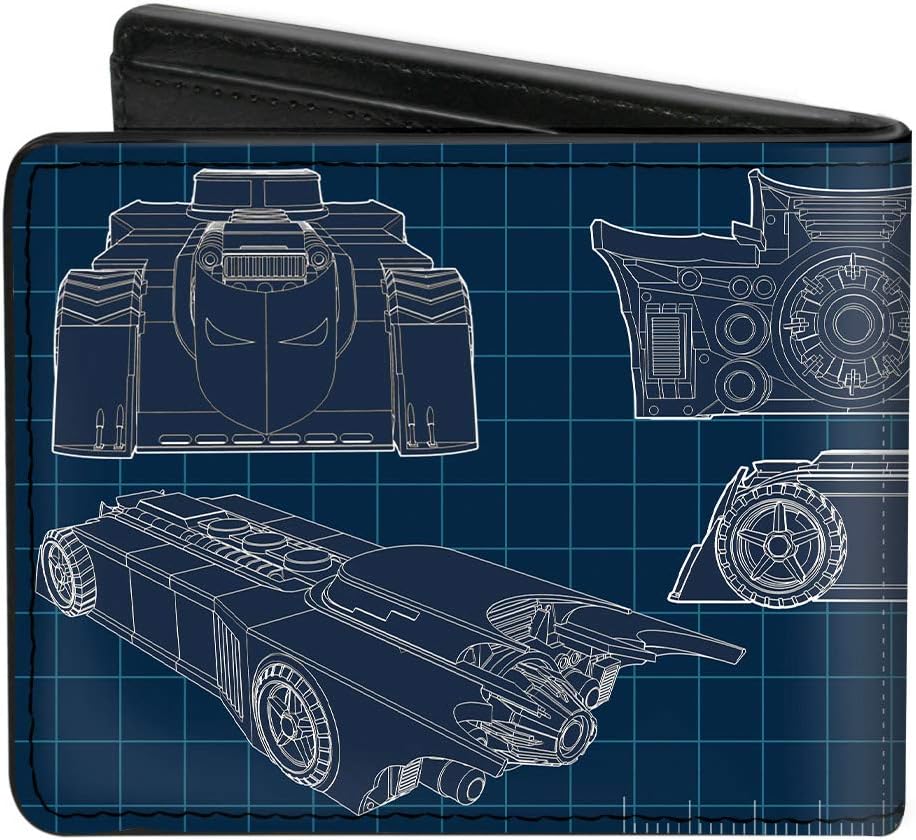 Billetera Bifold Hombre, Piel Vegana, Batman Batmobile Blueprint