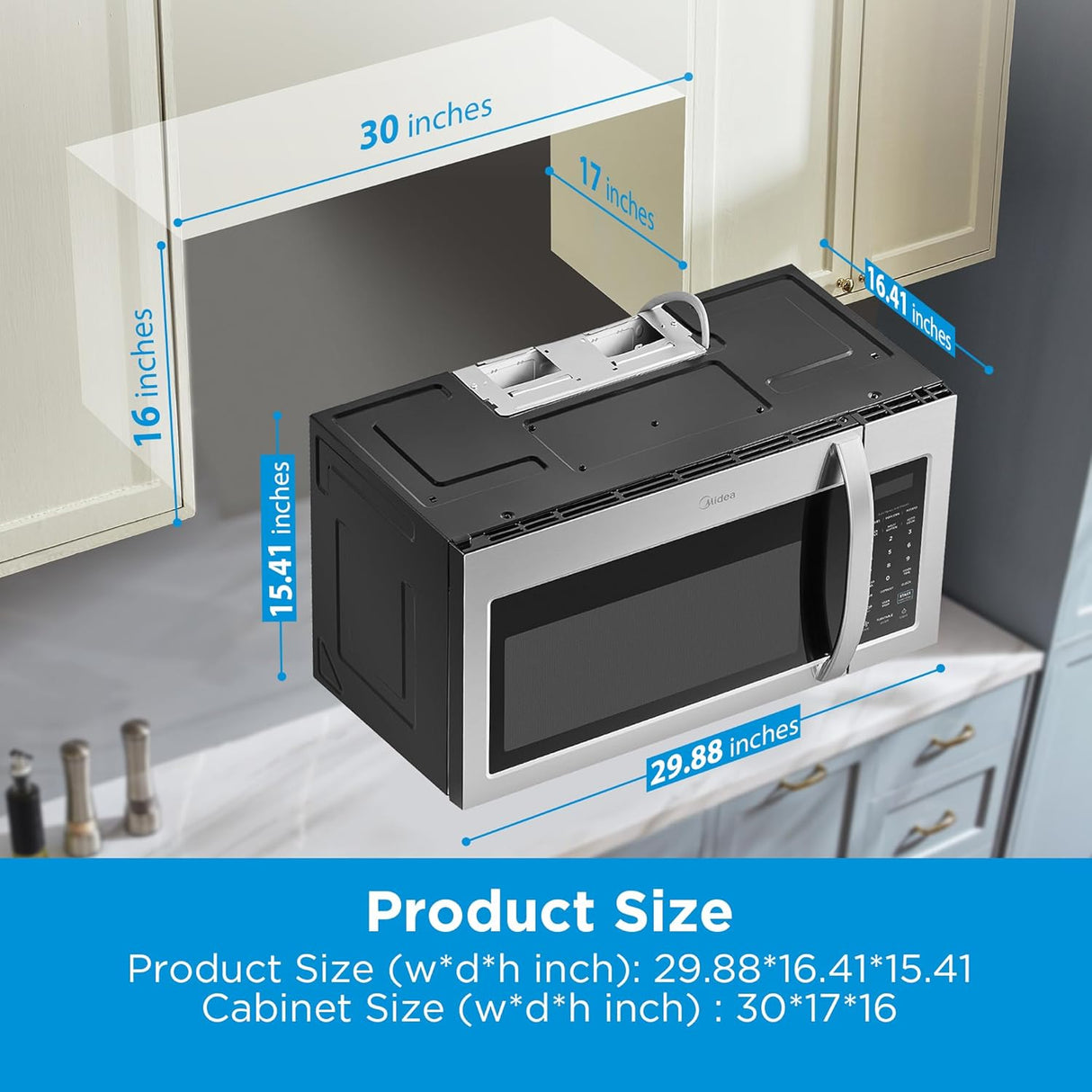 Microondas Midea 1.7 Cu.ft, 1000W, 300 CFM, MOR17BSA-SS