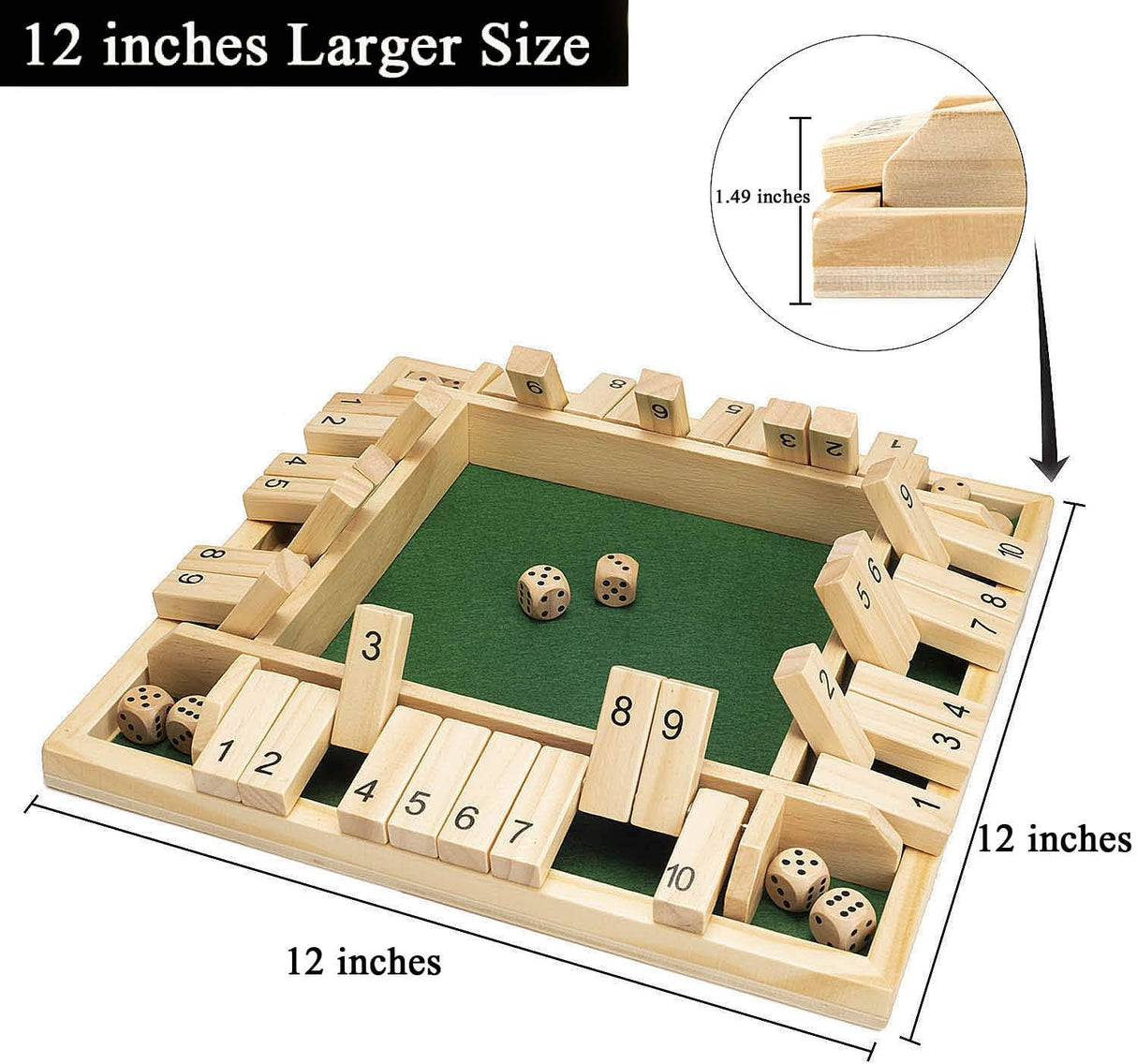 Juego de Mesa Amerous Shut The Box con 12 Dados, 1-4 Jugadores