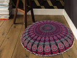 Funda bohemia para cojín, de 32 pulgadas, con diseño de mandala, para meditación, decorativa, otomana, grande, para exteriores, decoración del hogar, decoración de arte en el hogar, redonda, con pompones de algodón, cómoda