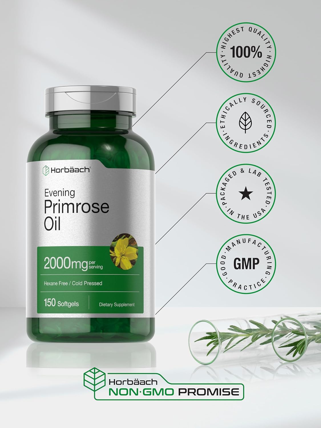 Suplemento Horbaach Cápsulas de aceite de onagra de 2000 mg
