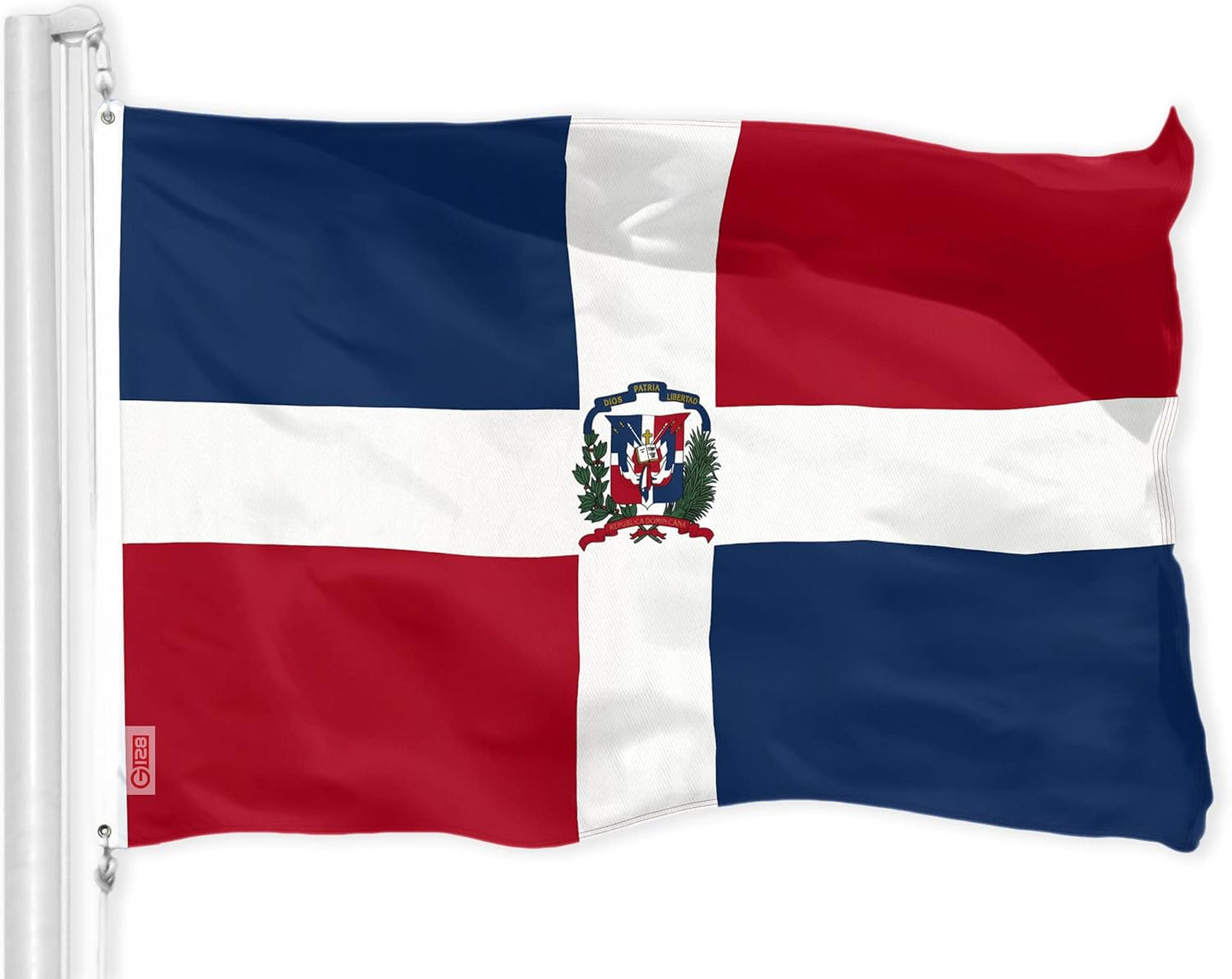 G128 Bandera de República Dominicana | 3 x 5 pies | LiteWeave Pro Series Impreso poliéster 150D | Bandera de país, interior/exterior, colores vibrantes, ojales de latón, más gruesa y más duradera que el poliéster 100D 75D